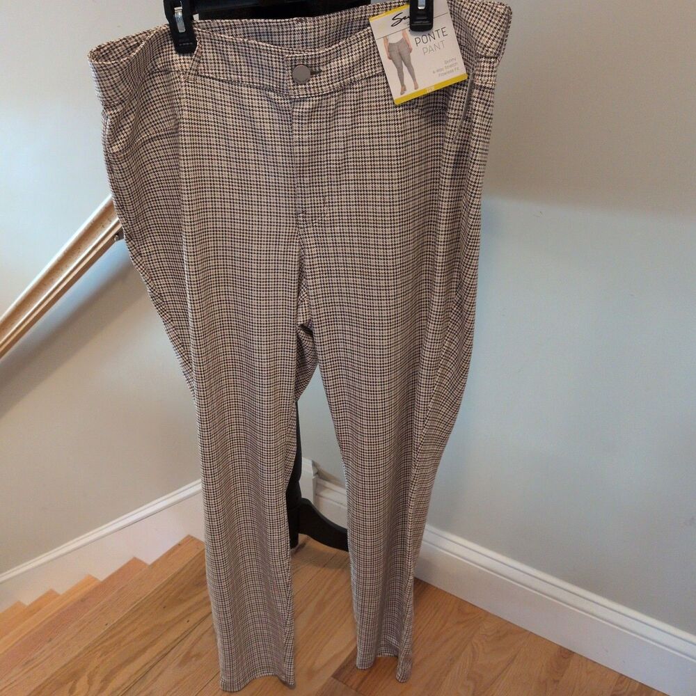 Seven7 Women's Plus Size Houndstooth Ponte Ankle Pants Brown Cream 24W NWT